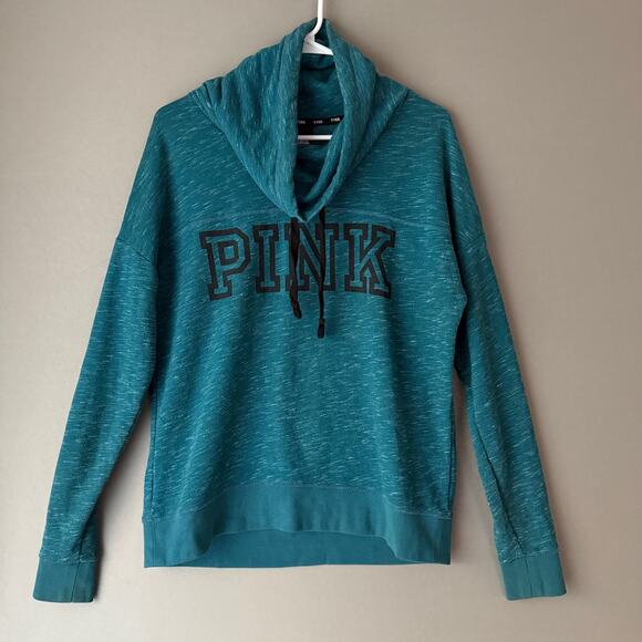 Victoria's Secret PINK sz S blue teal‎ cowl neck Hoodie NWOT - Picture 1 of 7